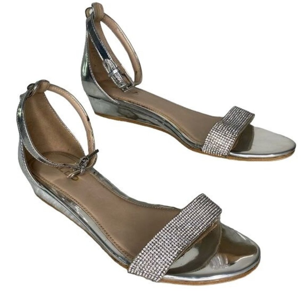 Aldo Silver Sandals with Rhinestone Strap